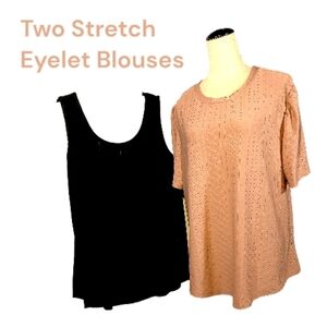 2 Eyelet Blouses Black, Dusty Pink Size 2XL